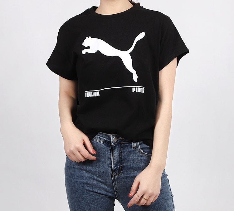 (WMNS) PUMA Large Logo Short Sleeve Black 583865-01
