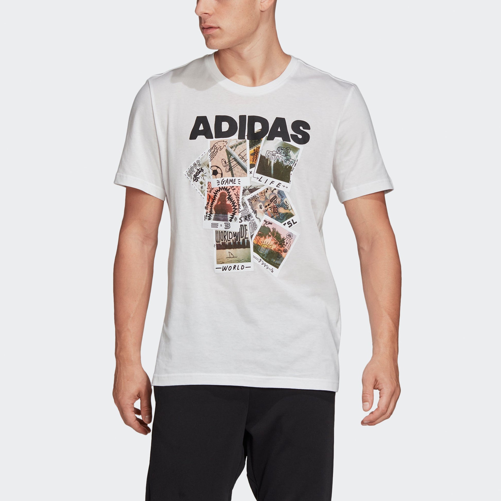 adidas Doodle Photos Photo Printing Sports Round Neck Short Sleeve White FN1715