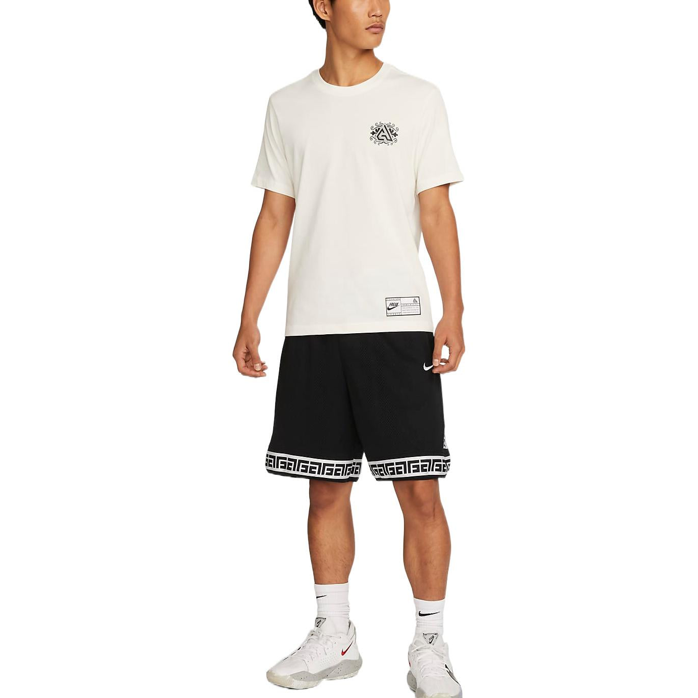 Men's Nike Geometry Printing Round Neck Short Sleeve White T-Shirt DR7634-133