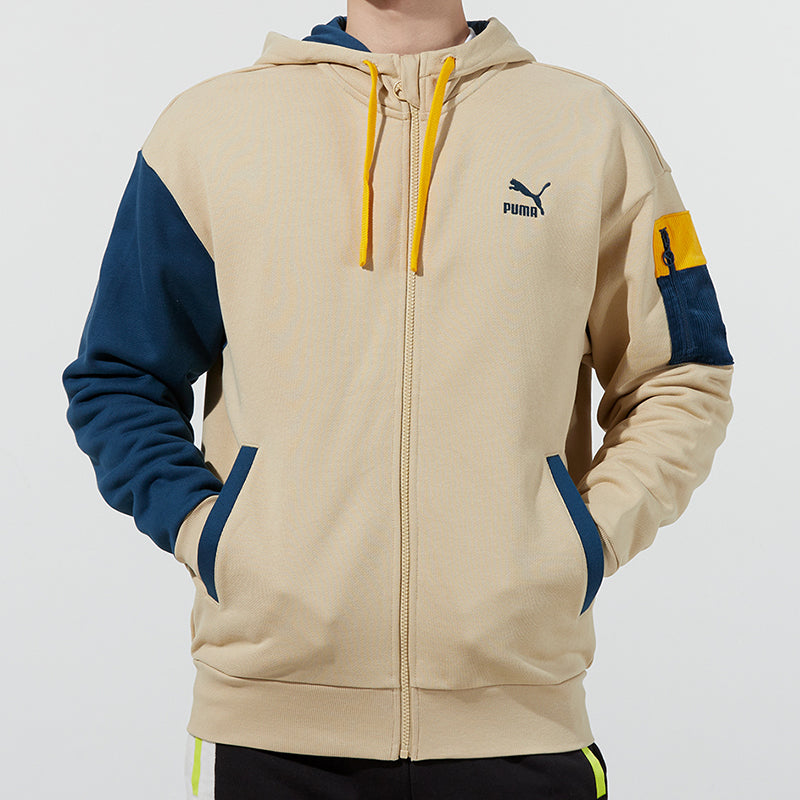 PUMA Retro Colorblock Knit hooded logo Jacket Creamy White 534813-12