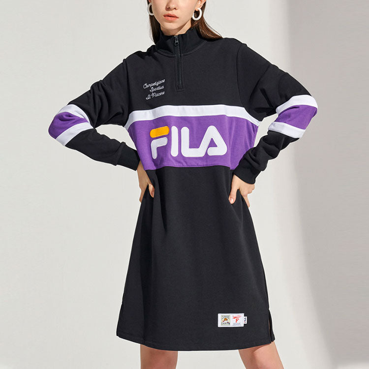 (WMNS) Fila Casual Sports Mid-length Pullover 'Black Purple' T11W112301F-BK