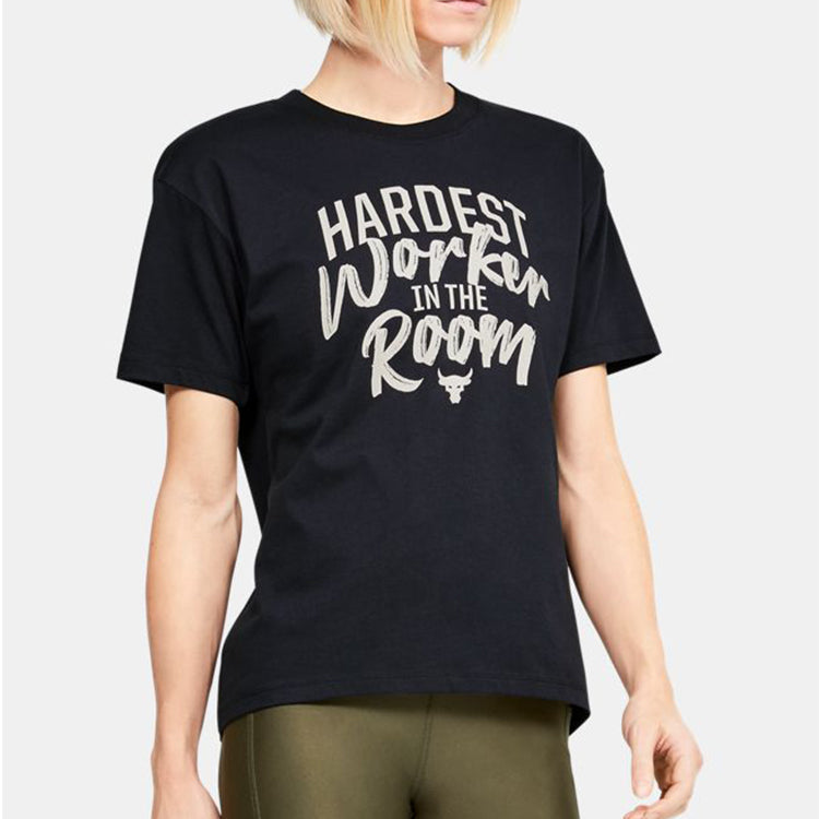 (WMNS) Under Armour Project Rock Training Sports Short Sleeve Black 1355681-001
