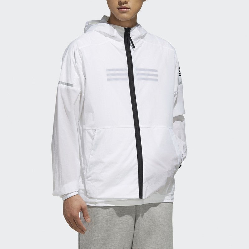 adidas Wb Light logo Printing Woven Sports Hooded Jacket White FI8758