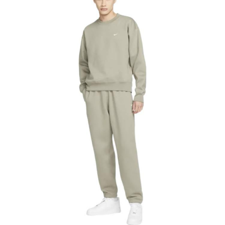Men's Nike Lab Fleece Crew Solid Color Plush Stay Warm Sports Round Neck Pullover Olive Green DA0318-320