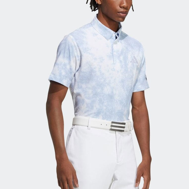 Men's adidas Tie Dye Printing Casual Full Print Short Sleeve Japanese Version Light Blue Polo Shirt HA0197