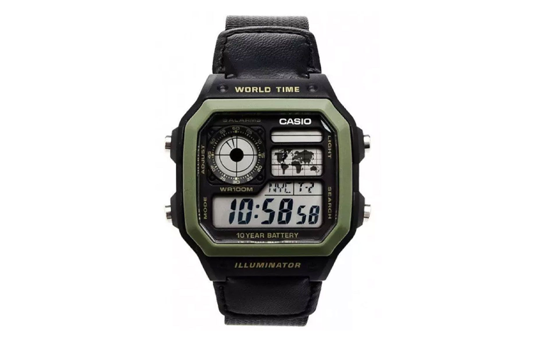 CASIO G Shock Battery Sports /Green Quartz Mens Black Digital AE-1200WHB-1B