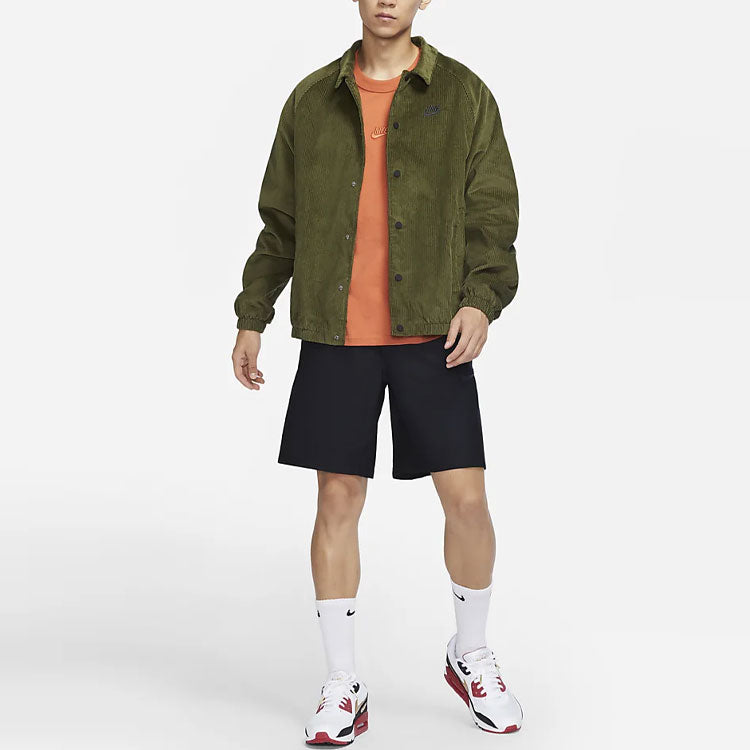 Men's Nike Stack Logo Casual Corduroy Jacket Autumn Green DO2323-326