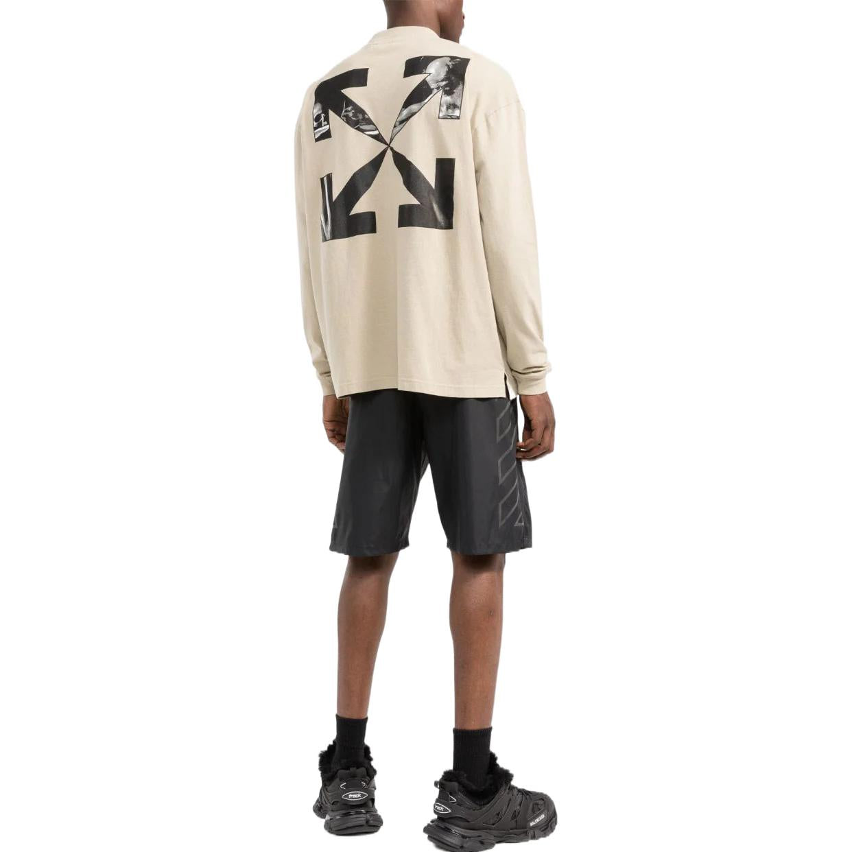 Men's Off-White FW22 Alphabet Logo Printing Round Neck Long Sleeves Loose Fit Creamy White T-Shirt OMAB032S22JER0011710
