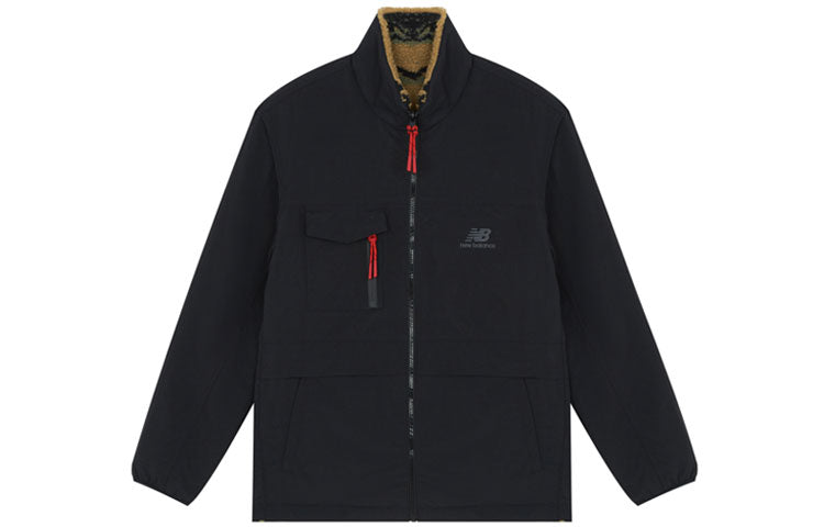 New Balance Men's New Balance Reversible Fleece Stay Warm logo Sports Stand Collar Jacket Black AMJ21350-BK