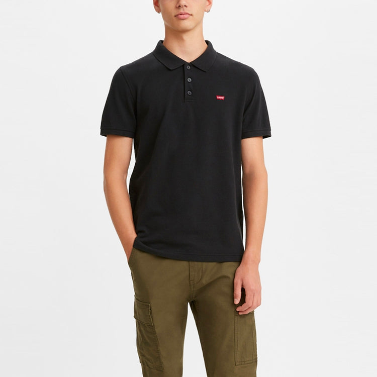 Men's Levis Red Flag Embroidered Short Sleeve polo Black Polo Shirt 35883-0007
