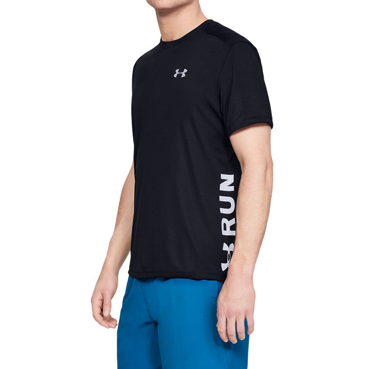 Men's Under Armour Stride Side Alphabet Running Short Sleeve Black 1346551-001