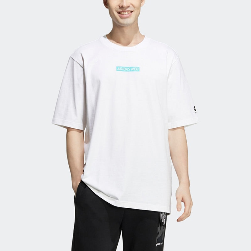 Men's adidas neo Solid Color Pattern Printing Sports Round Neck Short Sleeve White T-Shirt HC9717