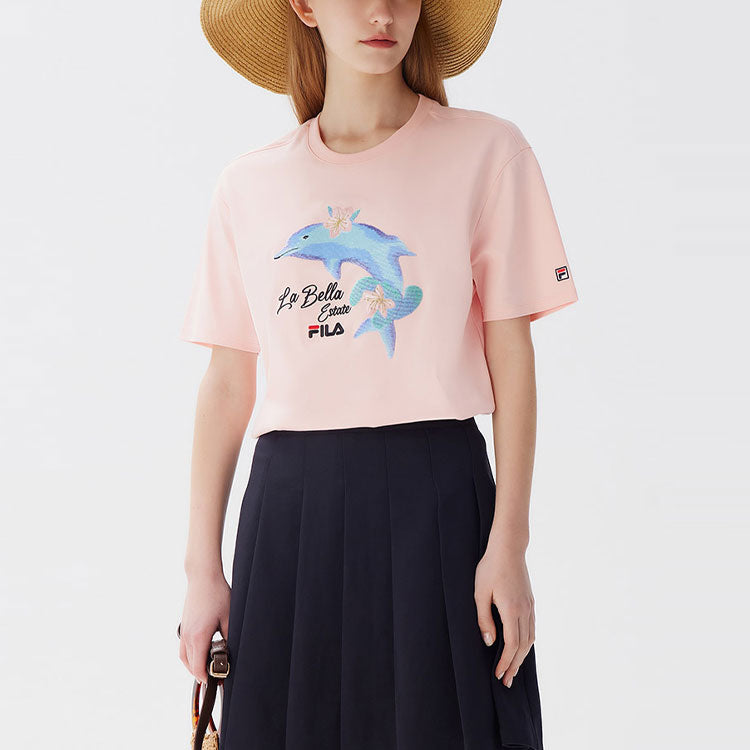 (WMNS) FILA Dolphin Printing Casual Sports Short Sleeve Pink F51W128107F-PK