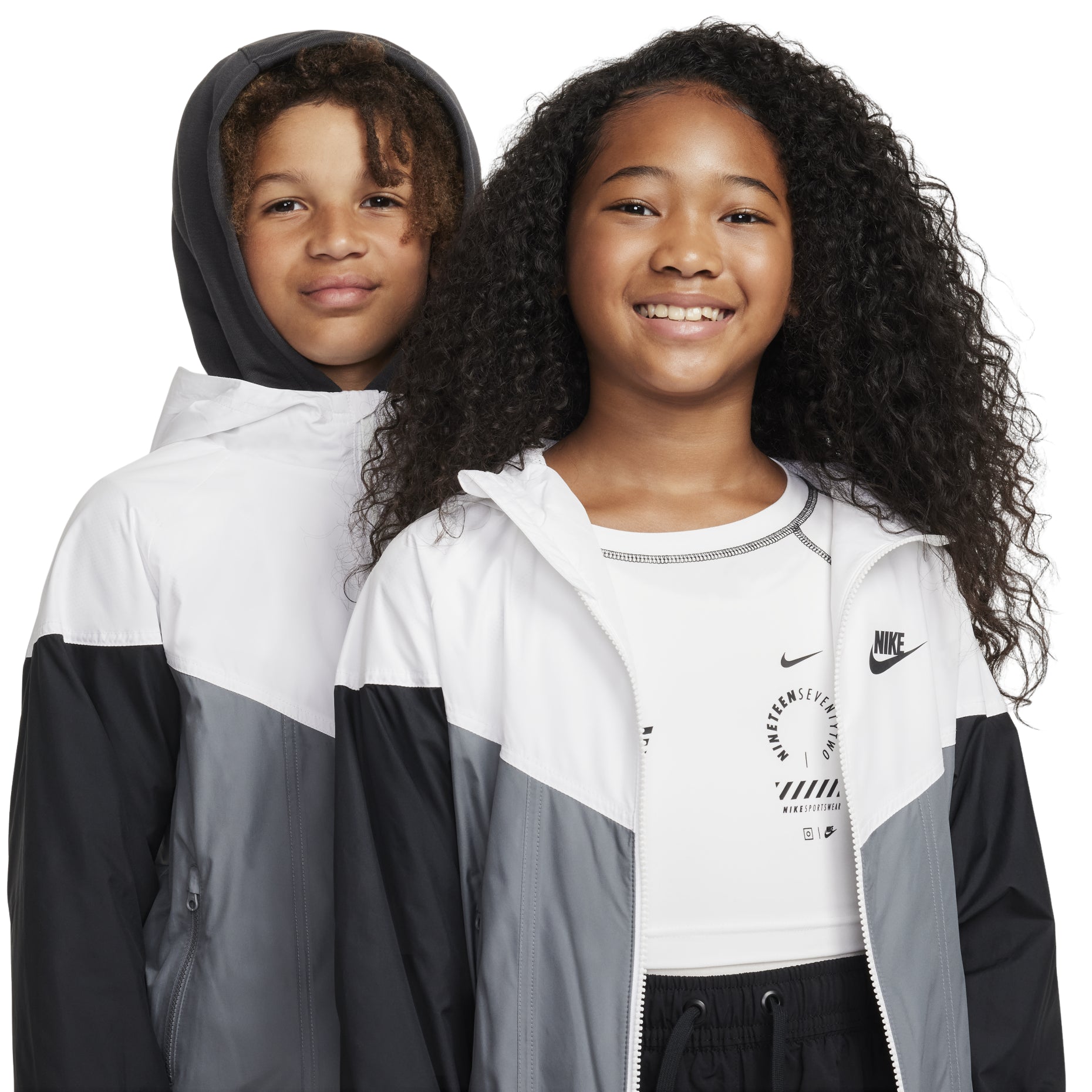 (GS) Nike Sportswear Windrunner Hooded Repel Jacket 'White Grey Black' FZ5516-100