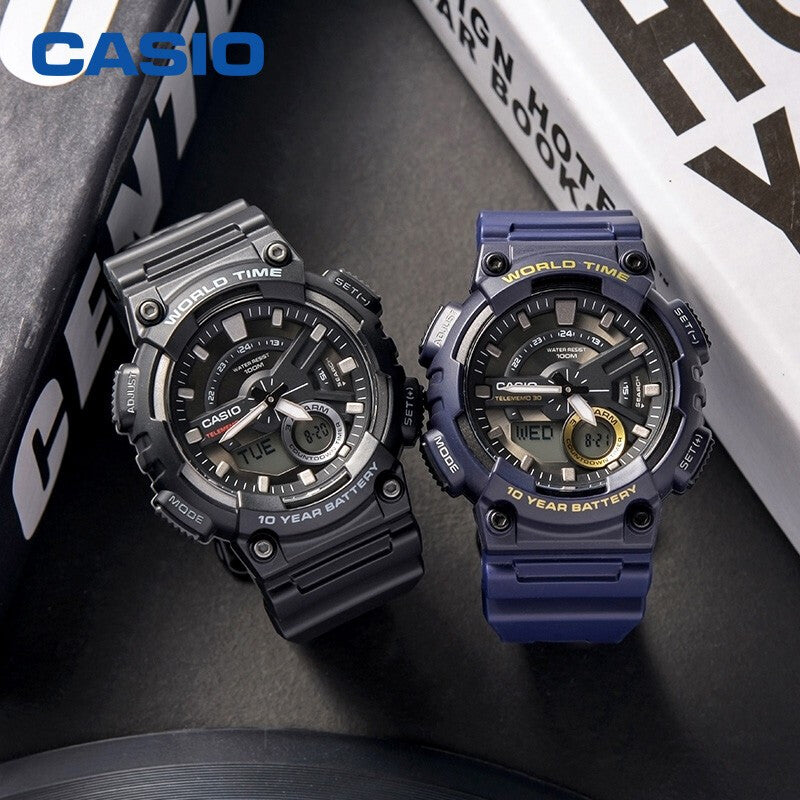 CASIO Waterproof Mens Blue Analog/Digital Combo AEQ-110W-2AVDF