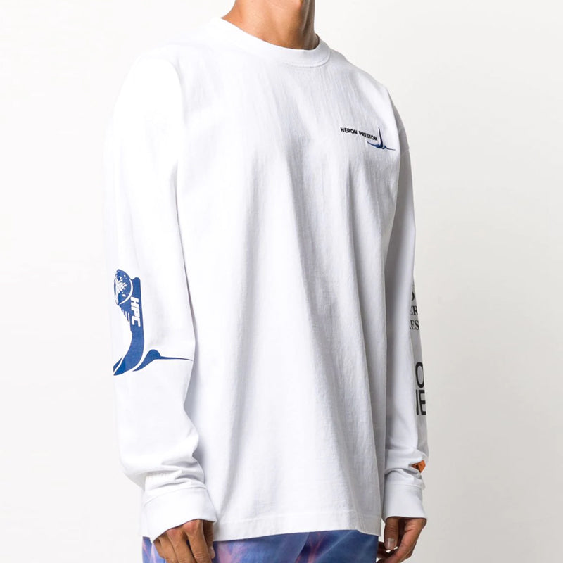 Men's HERON PRESTON Embroidered Logo Sports Long Sleeves T-shirt White HMAB015F20JER0030149