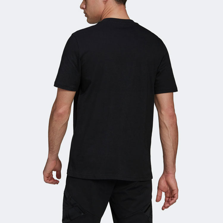 Men's adidas Chest Character Alphabet Cartoon Printing Round Neck Short Sleeve Black T-Shirt HA0907