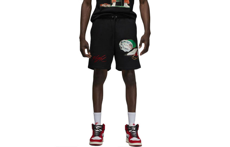 Men's Air Jordan Alphabet Pattern Printing Straight Sports Shorts Black DQ7543-010
