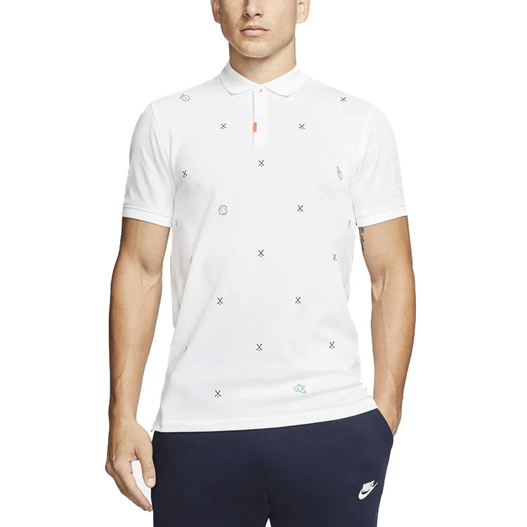 Nike Geometry Pattern Embroidered Short Sleeve Polo Shirt White CI9783-100
