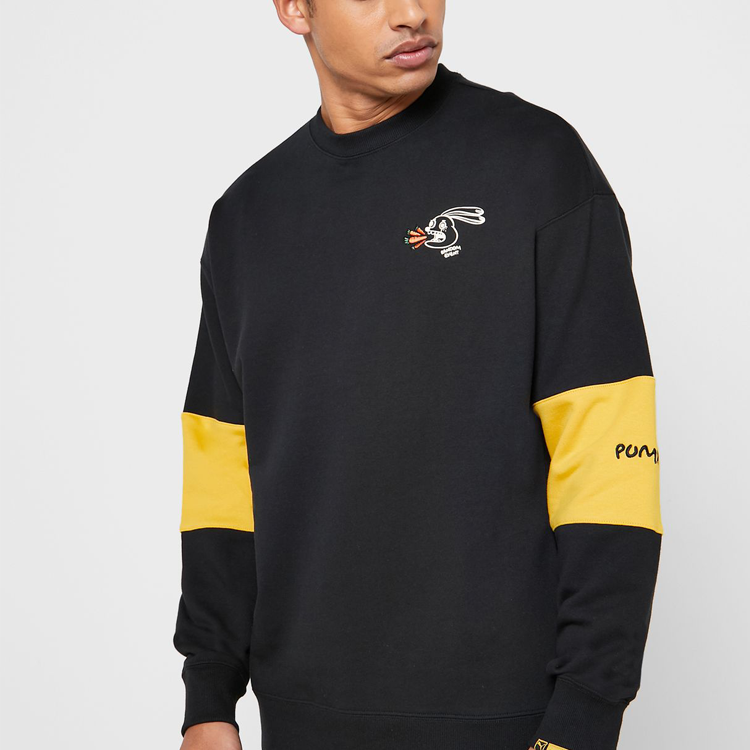 PUMA x Randomevent Crossover Crew Alphabet Logo Sweatshirt 'Black Yellow' 596664-01