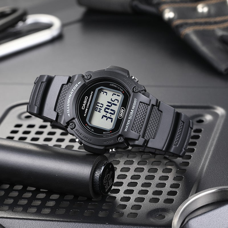 CASIO Waterproof Quartz Sports Mens Black Digital W-219H-1A