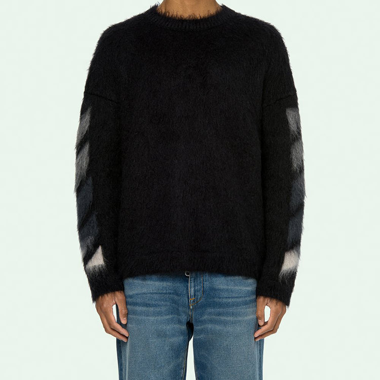 Men's Off-White Fleece Round Neck Knit Black OMHA036R20B020231088