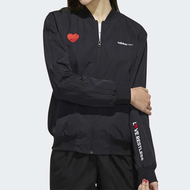(WMNS) adidas neo Stand-up Collar Sports Back Printing Jacket 'Black' EH6505