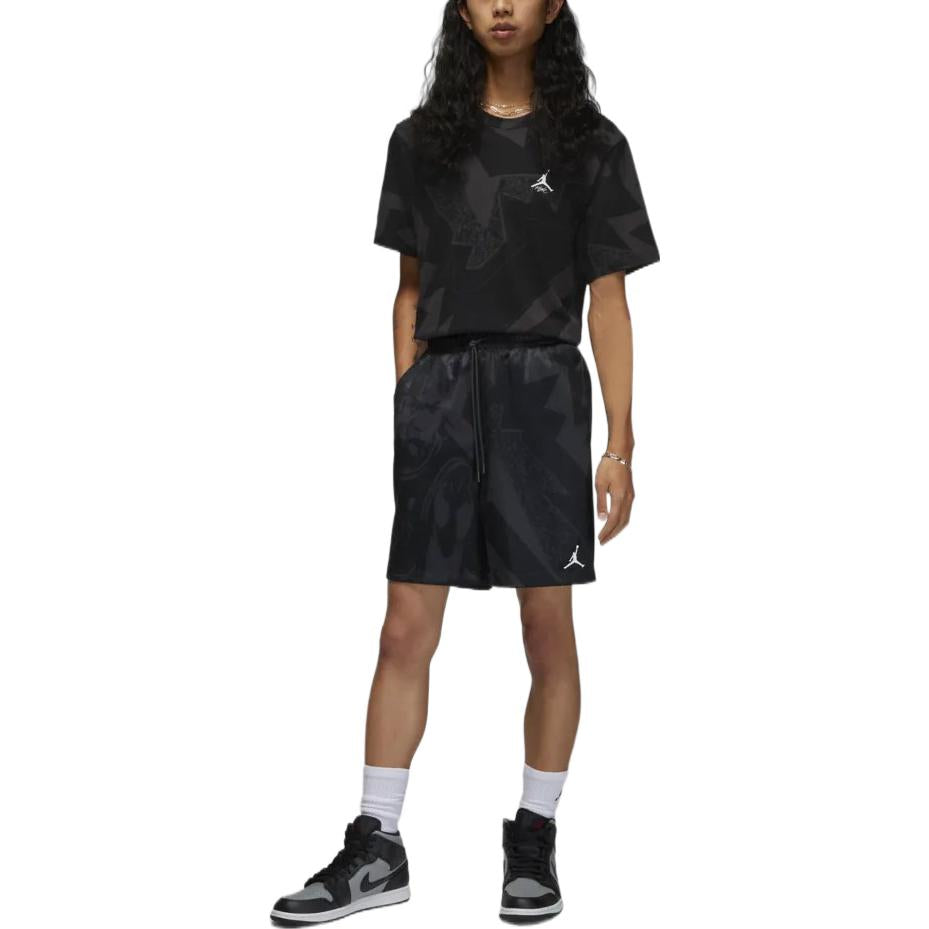 Air Jordan Drawstring Lacing Elastic Waistband Casual Straight Shorts Men's Black DQ7353-045