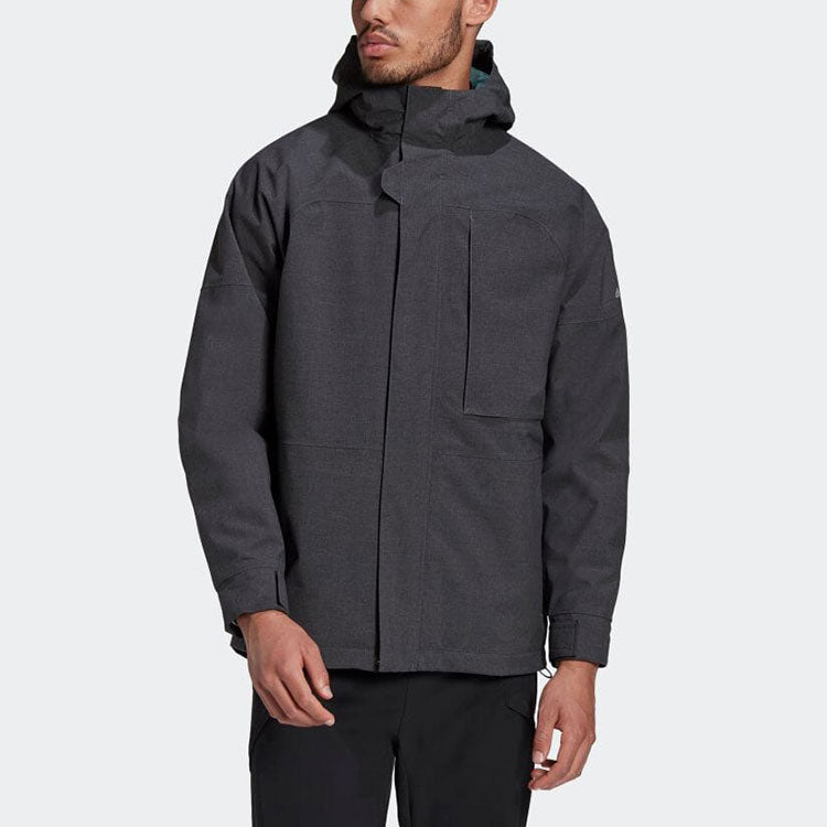 Men's adidas Outdoor 3 In 1 logo Sports Hooded Jacket Black GE9893