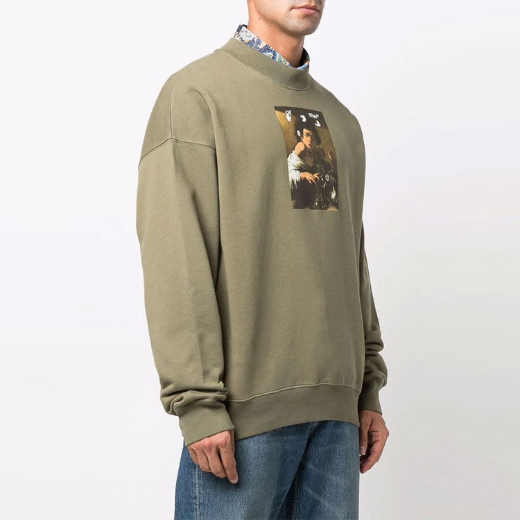 Men's Off-White FW21 Caravaggio Painting Hoodless Loose Fit Green OMBA054F21FLE0105584