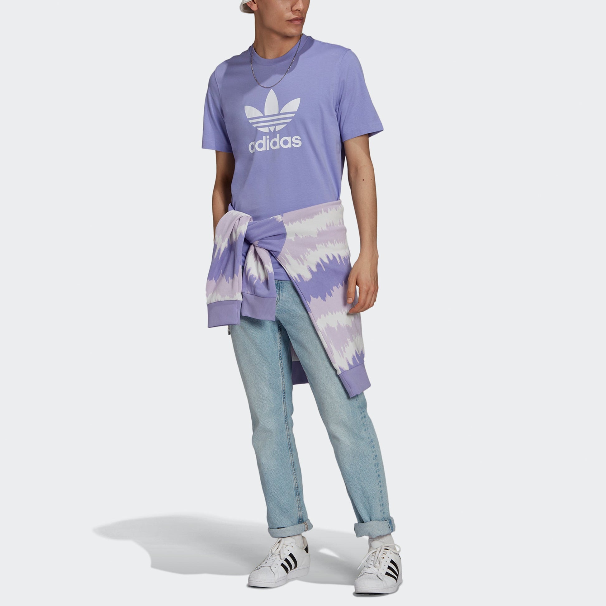 adidas originals Trefoil Casual Sports Logo Printing Knit Short Sleeve Purple GN3481