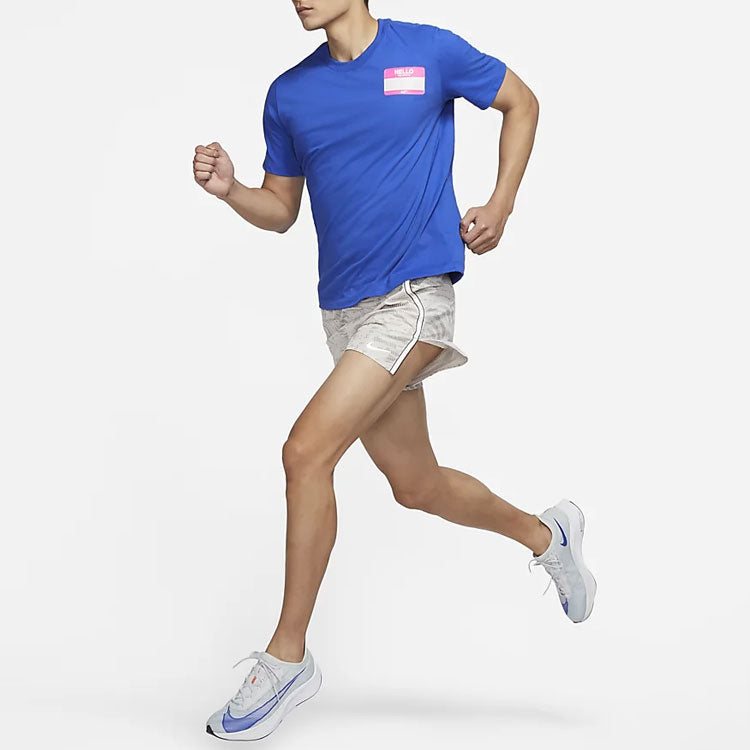 Nike Dri-fit Back Cartoon Alphabet Pattern Printing Round Neck Breathable Running Short Sleeve Blue DO0771-480