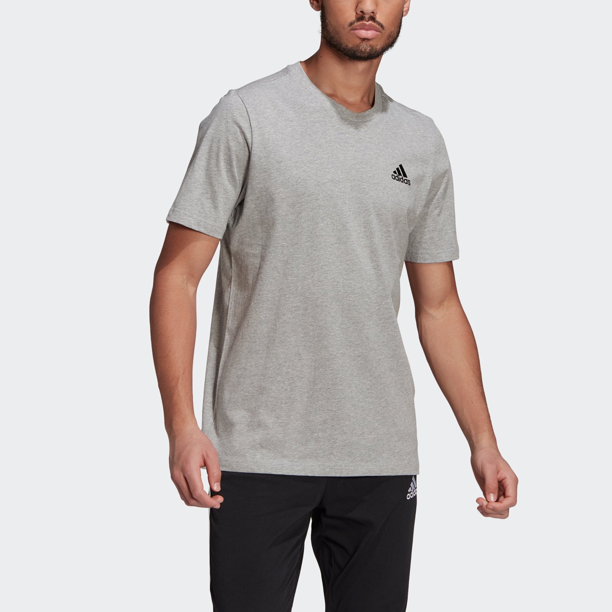 adidas Essentials Embroidered Logo Sports Round Neck Short Sleeve Gray GK9641