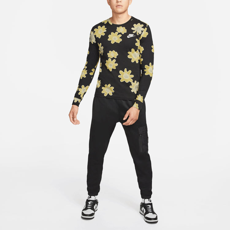 Nike SS22 Flowers Logo Printing Round Neck Long Sleeves Black DM6336-010