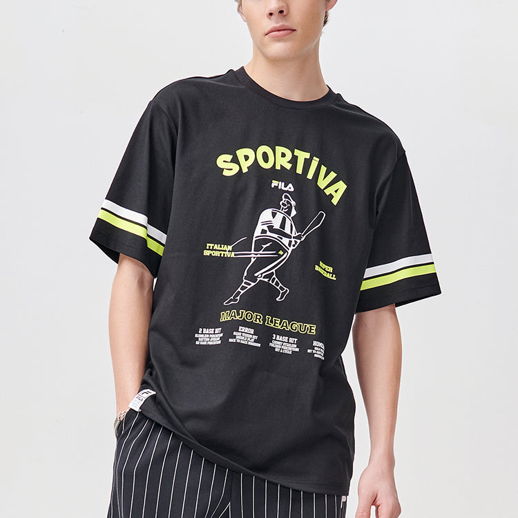 Men's FILA FUSION Alphabet Printing Round Neck Short Sleeve Black T11M122110F-BK