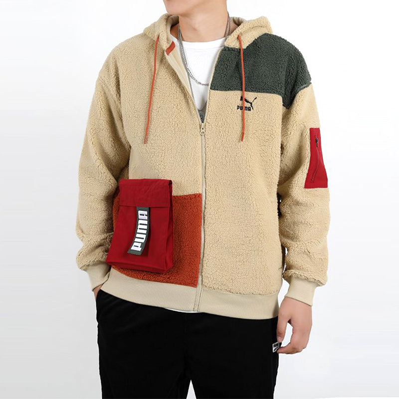 PUMA Retro Block Sherpa Full-Zip Hoodie 'Beige Red Green' 530711-12