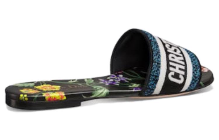 (WMNS) DIOR Dway Slide Black Multicolor Embroidered Cotton KCQ209FWY_S900