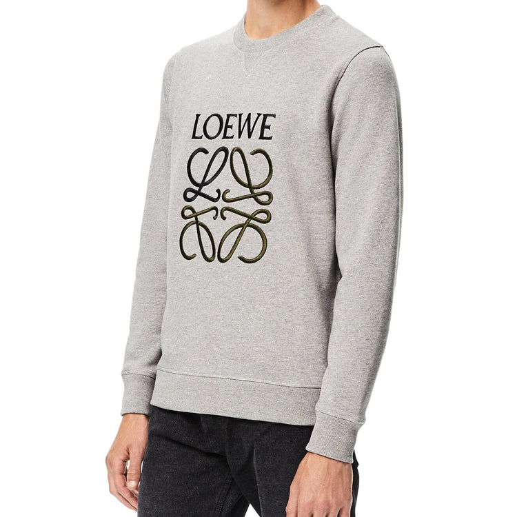 Men's LOEWE Anagram Logo Embroidered Cotton Pullover Gray H526341XA1-1440