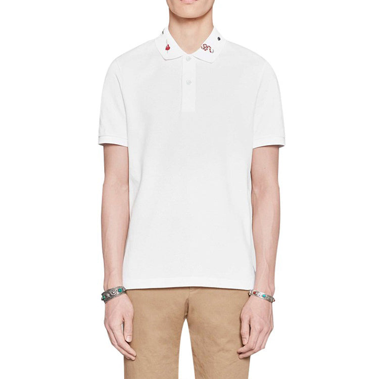 Gucci Animal Logo Embroidered Cotton Polo Shirt For Men White 523059-X9U96-9134