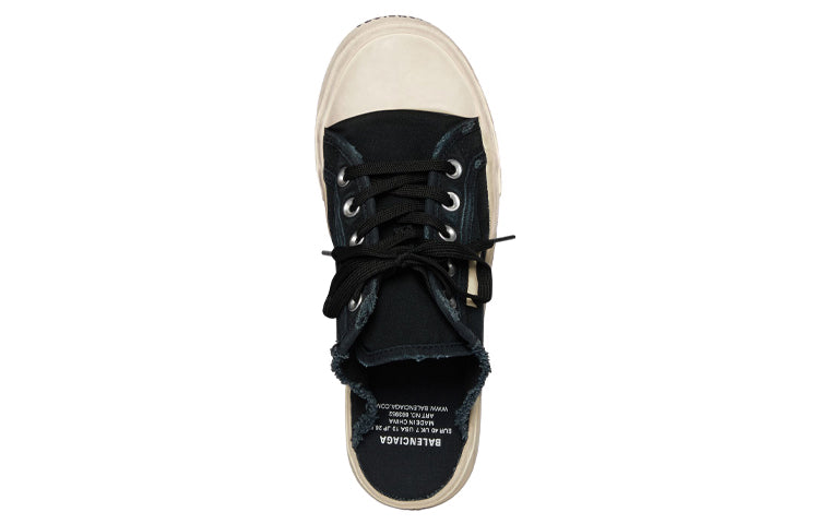 Balenciaga Paris Mules 'Black Destroyed Cotton and White Rubber' 693953W3RC31090