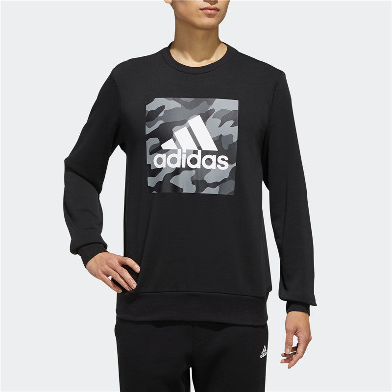 adidas logo Printing Camouflage Loose Sports Round Neck Pullover Black FJ0240