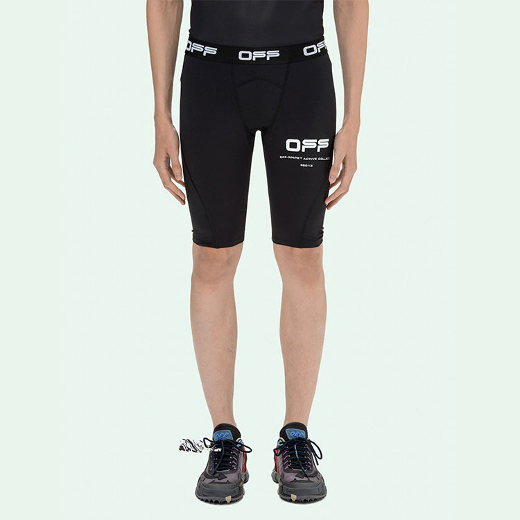 Off-White SS21 Logo Printing Soft Elastic Sports Shorts Slim Fit Version Black OMVH008V21FAB0011001