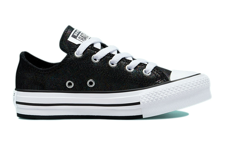 (GS) Converse Chuck Taylor All Star Lift Platform Iridescent Leather 'Black White' 671518C