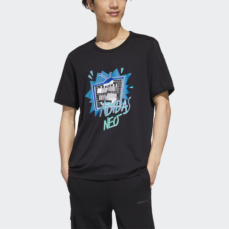 adidas neo Funny Printing Sports Round Neck Short Sleeve Black GM2340