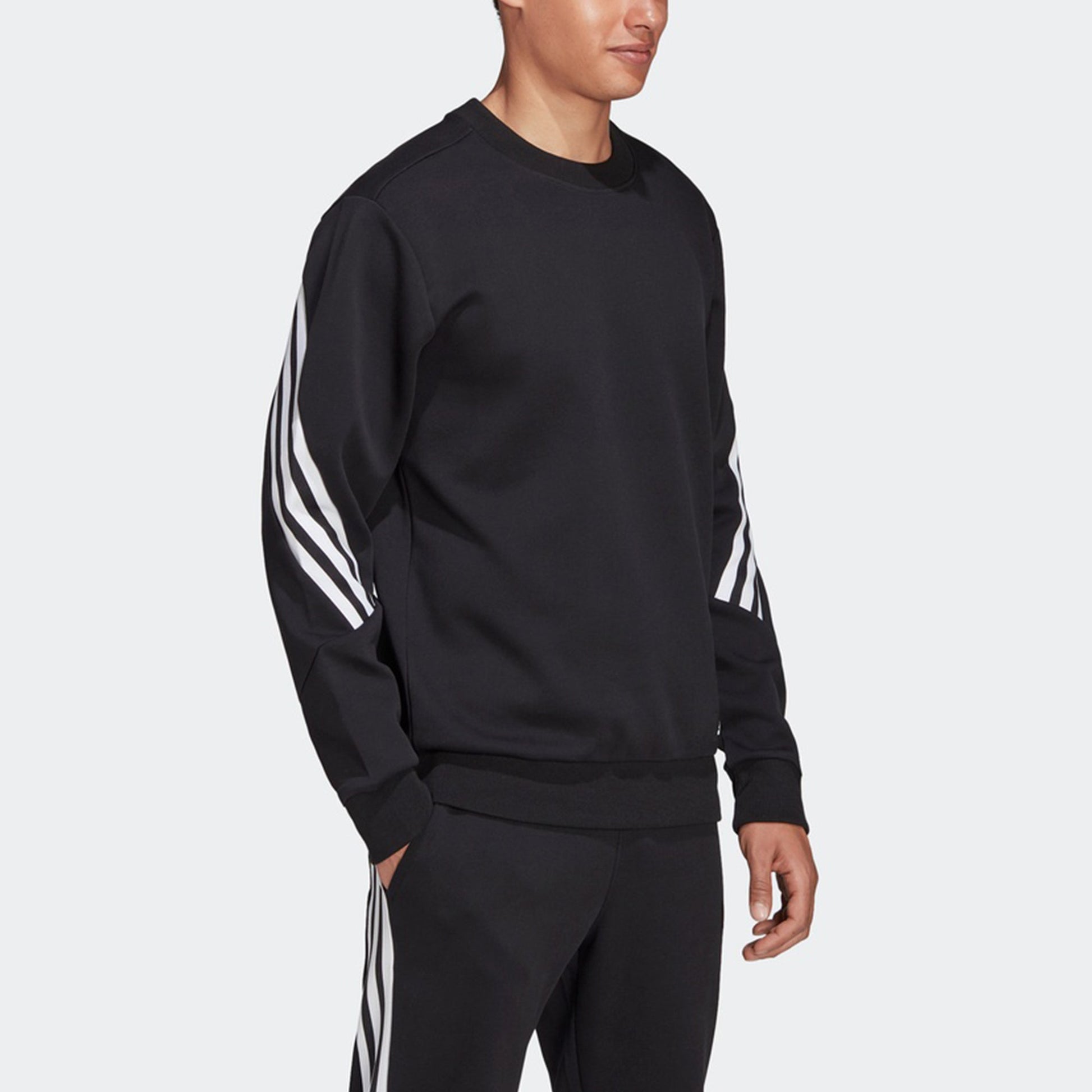 Men's adidas FI Crew Stripe Splicing Sports Round Neck Pullover Black H46538