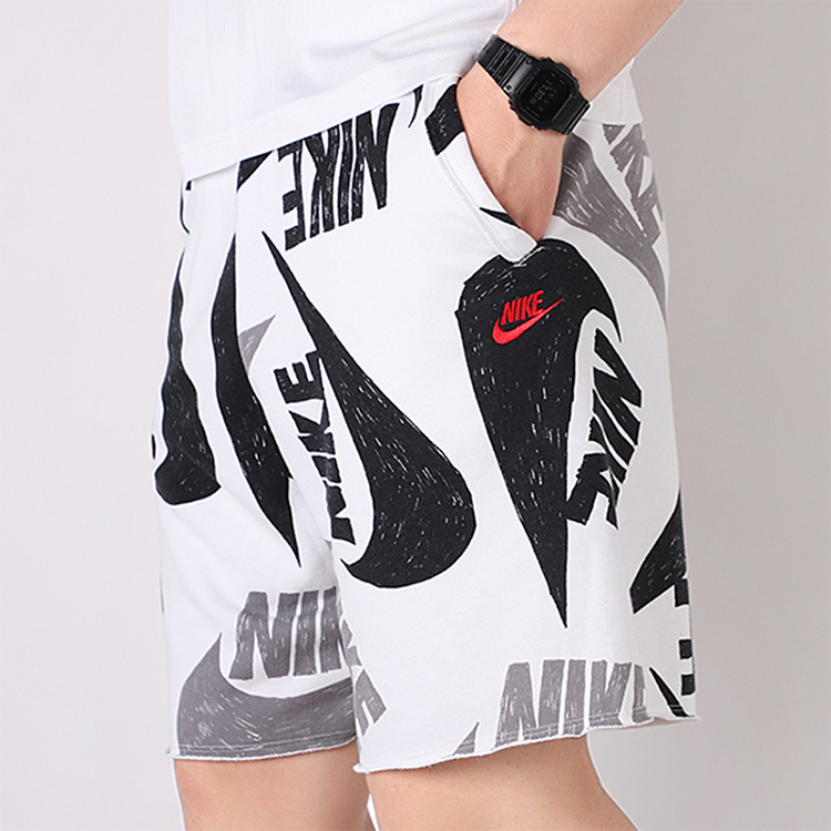 Nike Full Print logo Printing Sports Shorts Gray Black White CJ4407-010