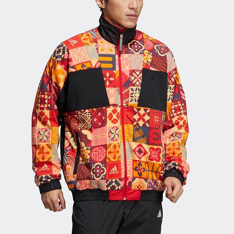 adidas Stripe Colorblock Logo Printing Reversible Jacket Red HI3284