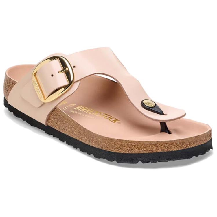 Birkenstock Gizeh Big Buckle Natural Leather Patent Narrow Fit Sandals 'High Shine New Beige' 1026572
