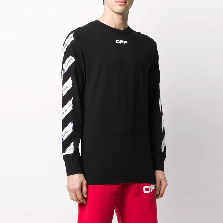 Off-White Airport Tape Printing Stripe Round Neck Black OMAB001S201850031088