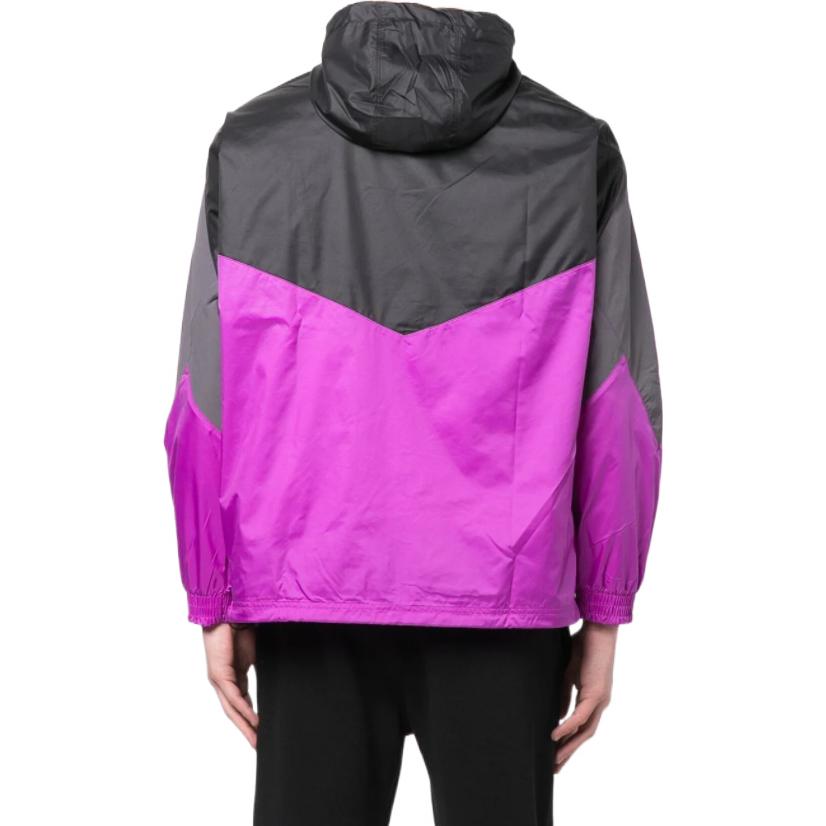 Men's adidas originals Logo Embroidered Zipper Drawstring Hooded Purple Windbreaker HE4711